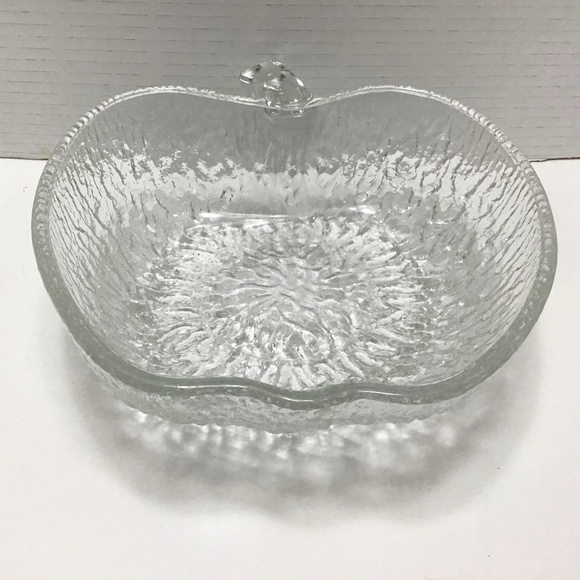 VTG Italian Glass Crystal Ice bowl, clear apple shape tree bark textured - Picture 1 of 9